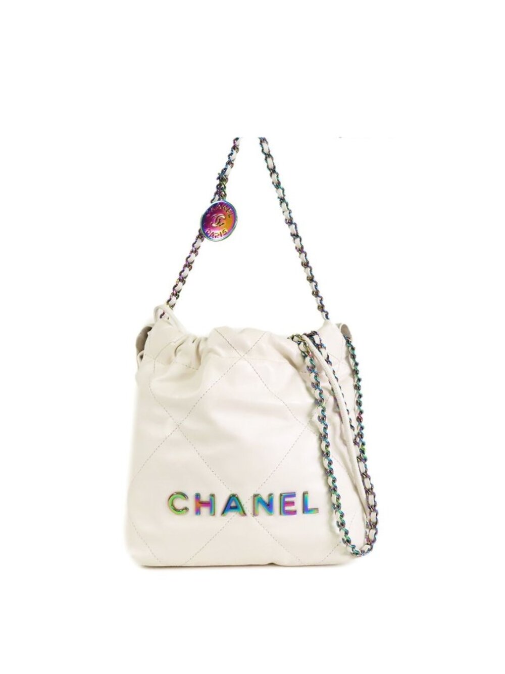 Chanel 22 Mini White Rainbow Calfskin 2-Way Chain Shoulder Bag